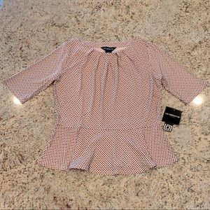NWT Elbow Sleeve Pleat Neck Peplum Top